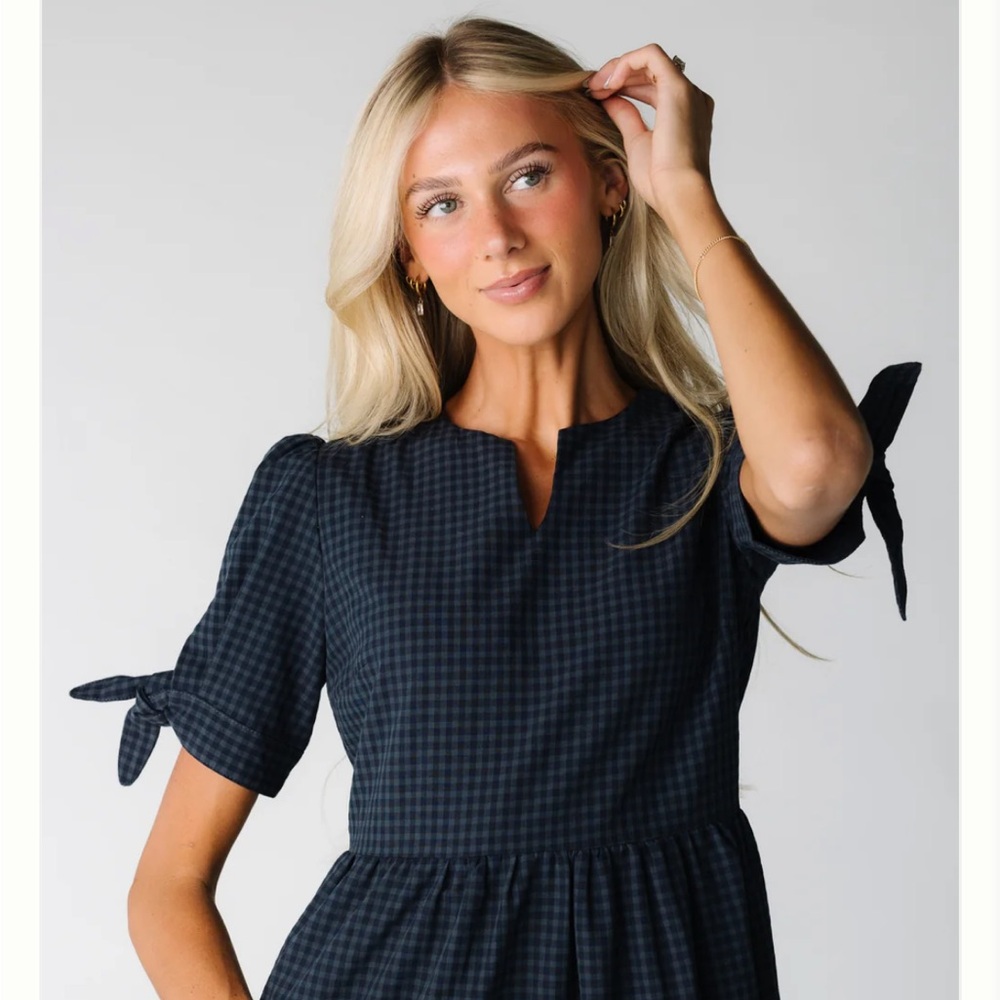 Brass & Roe The Claire tie sleeve gingham dress